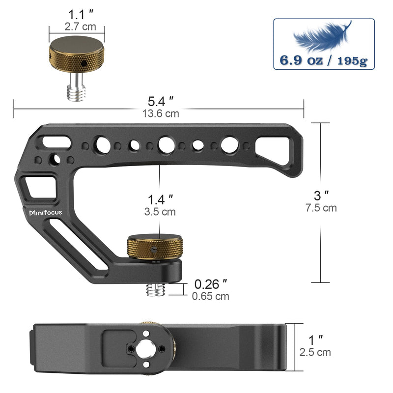 Top Handle with 3/8"-16 Locating Pins, Universal Camera Handgrip with 5 Cold Shoe Mount for Microphone, LED Light, Monitor, 1/4", 3/8" Threaded Holes with Locating Pins for ARRI Grip w 3/8"-16 Locating Pins