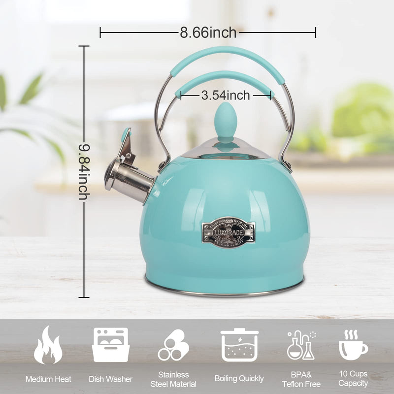 Whistling Tea Kettle Stainless Steel Teapot, Teakettle for Stovetop Induction Stove Top, Fast Boiling Heat Water Tea Pot 2.6 Quart Blue