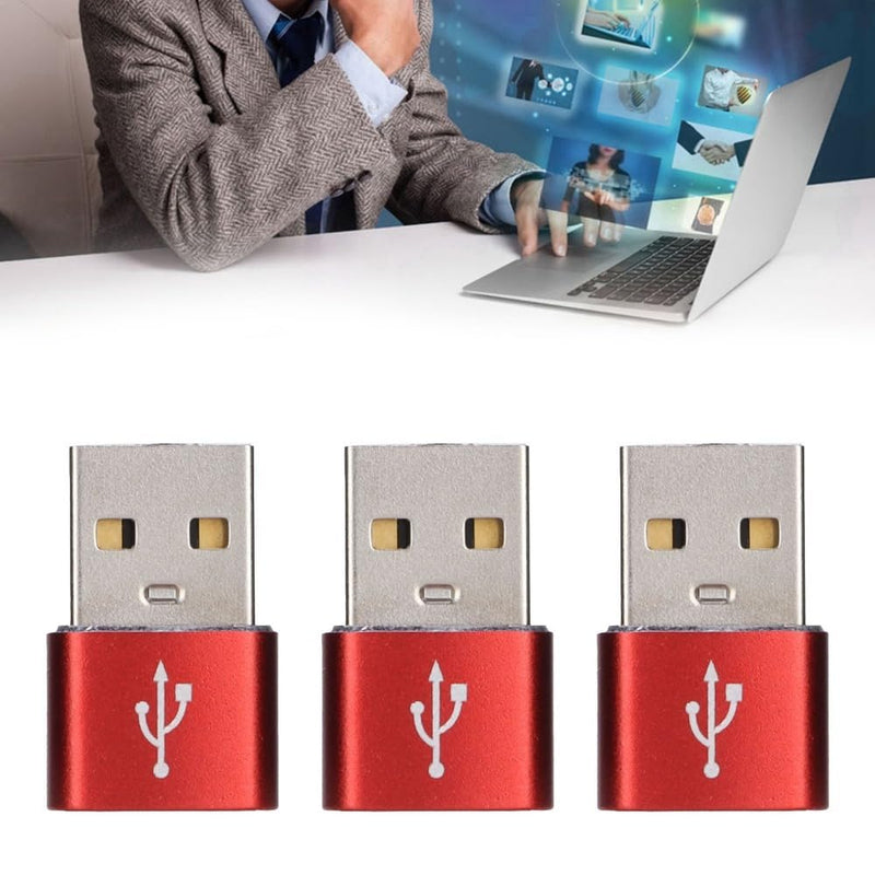 3 Pack USB 2.0 Male to USB-C Female Adapter, Aluminum Alloy Type-C Converter for Laptop, Phone, Tablet, Flash Drive(Red) Red