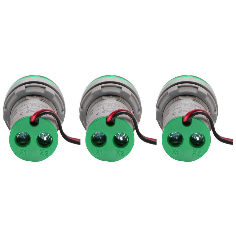 Digital Led Display Indicator Ammeter, 0-100A Max AC380 Current Meter and 220V - Gauge Meter, Tester Amp Monitor - AD101-22AM Model, Circle Panel, Green (3 Pack) 3