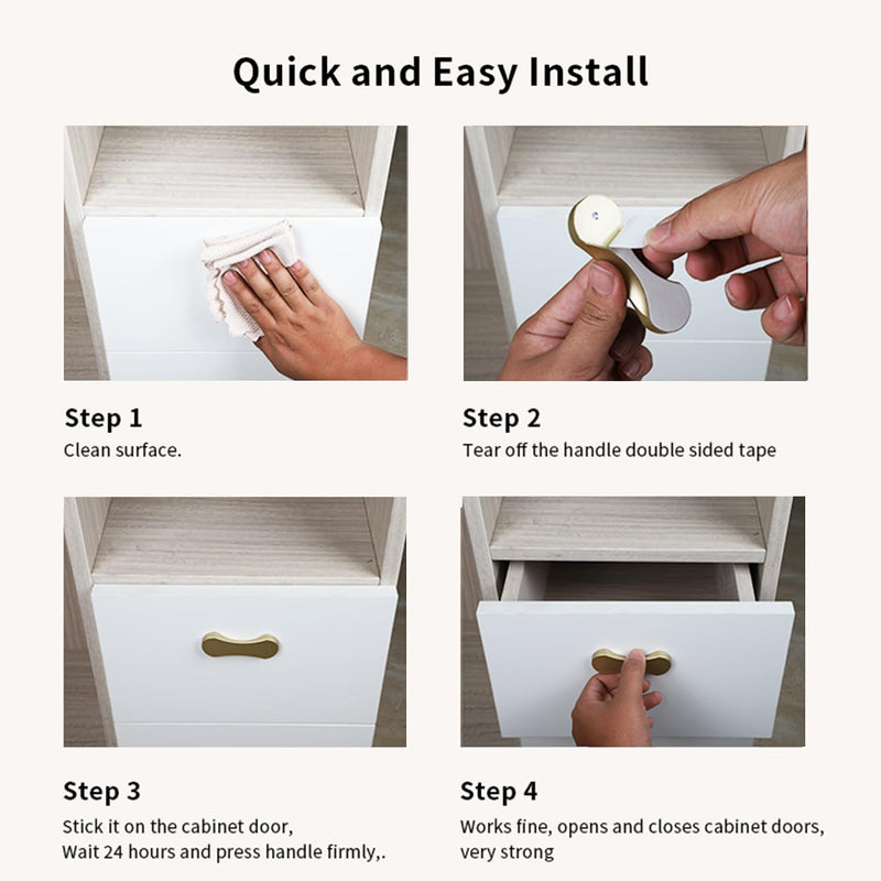 BaiNong 5 Pack Adhesive Drawer pulls 3 inch Stick on Handle Gold Stick on knobs for cabinets Glass Sliding Shower Door no Drill knobs for Window Adhesive Cabinet Handles
