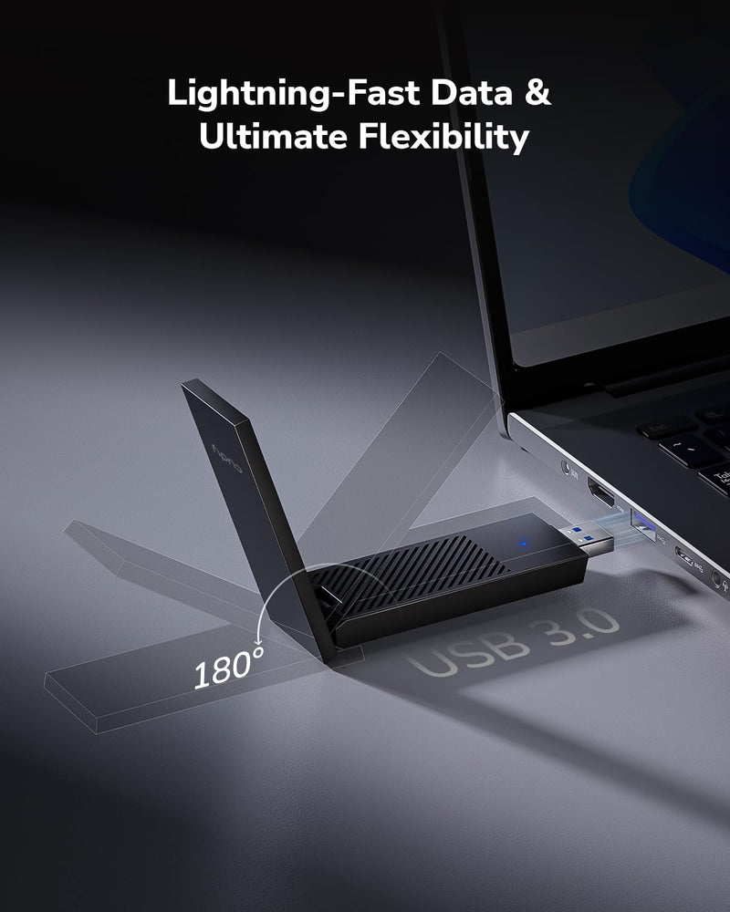 Cudy BE6500 Tri-Band Wi-Fi 7 Wireless USB 3.0 Adapter WU6500 WiFi Adapter for Desktop PC, Supports Windows 11/10, High Gain Antennas, 6GHz, 4K-QAM, 160MHz, WPA3