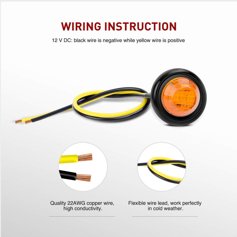 Nilight TL-03 10 PCS 3/4” Round Clearance LED Front Rear Side Indicator Bullet Marker Light for Truck RV Car Bus Trailer Van Caravan Boat (12V, Amber) 10pcs Amber