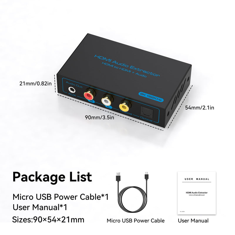 8K 60Hz HDMI Audio Extractor 4K 120Hz HDMI to Optical Coaxial AUX Converter Supports HDCP Digital DTS 5.1 EDID Management PCM 2.0 for Fire TV PS4 PS5 Xbox Light blue