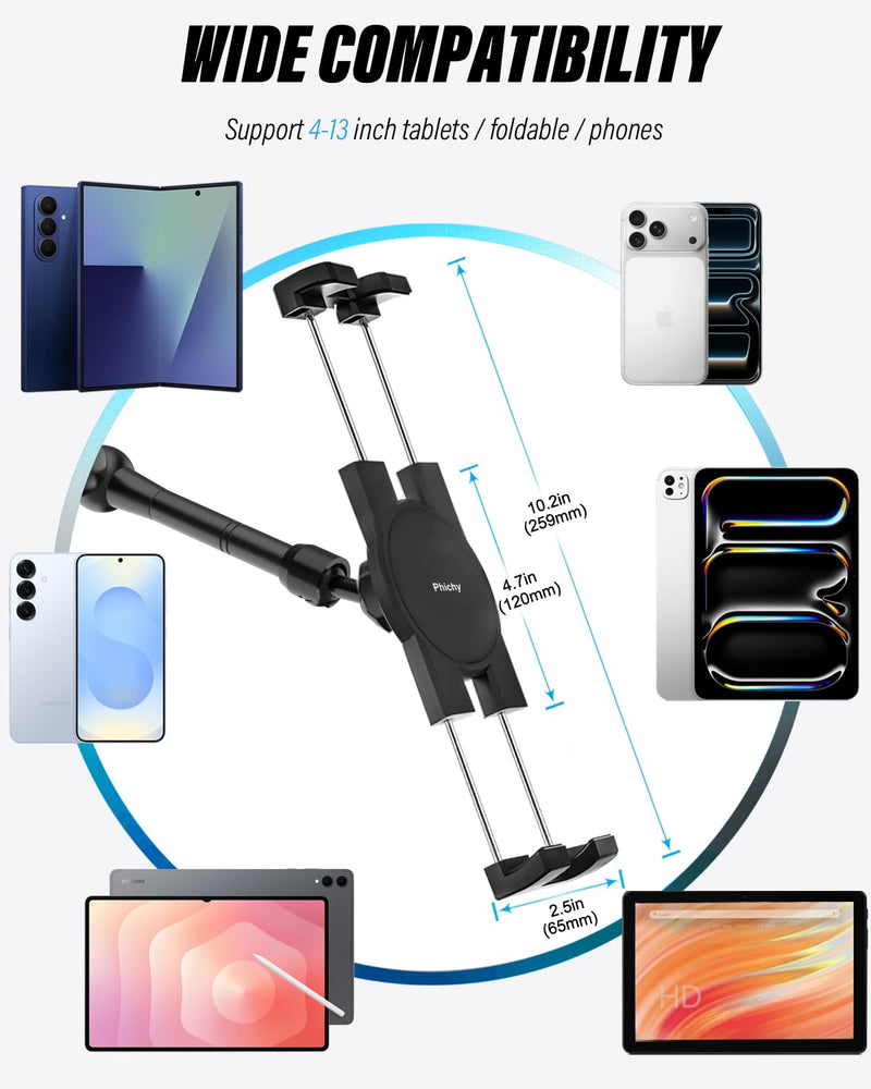 Z Fold Car Mount - [Foldable Phone Friendly] Rearview Mirror Tablet Holder for Car Truck, Rear View Mirror Phone Mount with 360° Metal Arm for Samasung Galaxy Fold 7 6 5 4 3, Tab, Google, iPad, iPhone