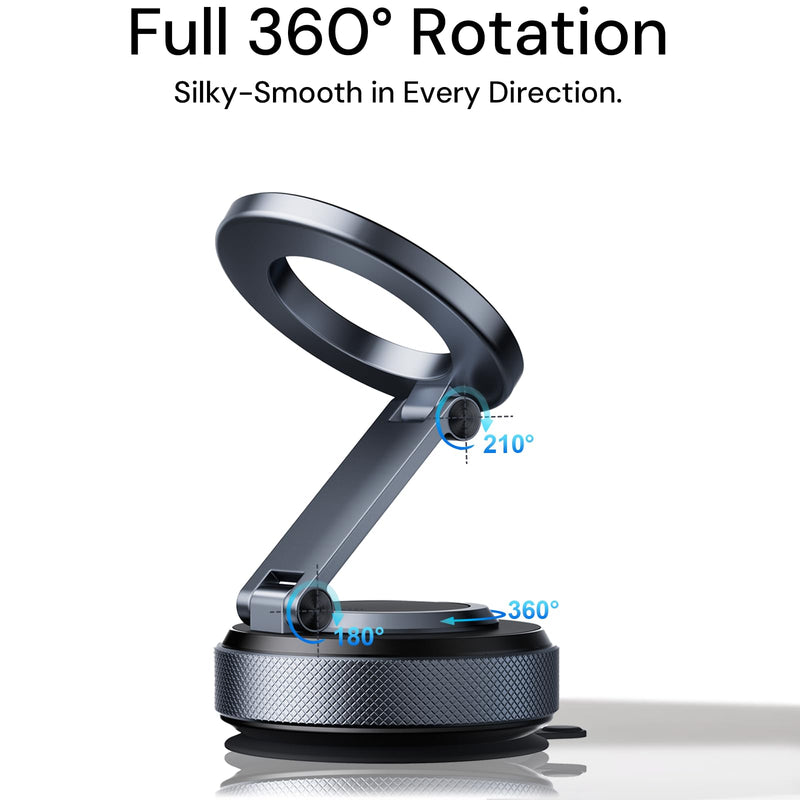 Full Aluminum Alloy Magnetic Car Mount 2025 for iPhone 17 Pro Max/16/15 [80+LBS Rock-Solid Suction & 3200gf N55 Magnet] 360° Adjustable Phone Holder for Car Dashboard/Windshield - No-Shake Stability Blue black