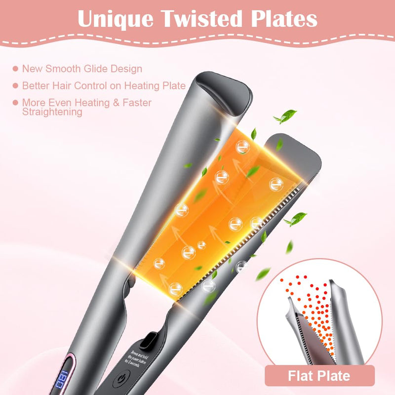 Aomig 2 in 1 Hair Straightener and Curler Fast Heating Curling Iron Home & Travel Curling Wand Mini Hair Curlers Hair Straighteners for Women 100-230°C for Straighten Curl All Hair Types(Dark Gray) Upgraded Direct-Plug Style-Dark Gray