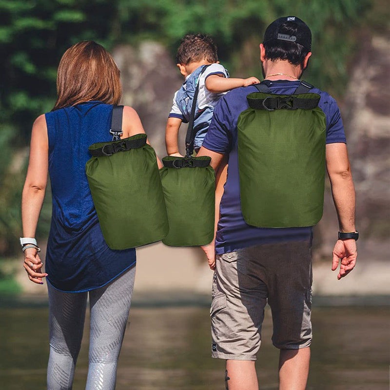 Pimoys 5 Pack Waterproof Dry Sacks, Lightweight Outdoor Dry Bags 20L /12L / 10L/ 6L/ 3.5L Ultimate Dry Bags for Kayaking Camping Rafting Boating Green