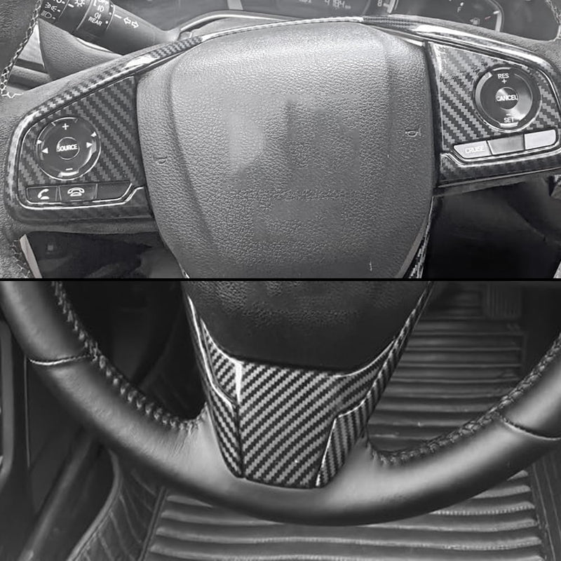 Steering Wheel Trim Decoration Steering Wheel Button Cover Trim Sticker Compatible with Honda Civic Accessories 10th Gen 2016 2017 2018 2019 2020 2021 ABS Carbon Fiber Style (6 PCS) Steering Wheel Trim 3 Pcs