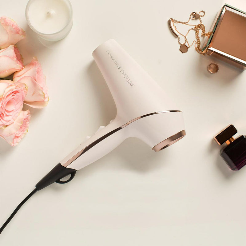 Remington PROluxe Hair Dryer, OPTIheat Technology, Ionic Conditioning | Includes Diffuser and 2 Concentrators, 2400W for Long-Lasting Results, Delivers Frizz Free Hair, AC9140 Rose Gold