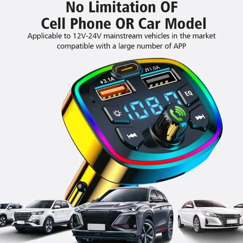 Multifunctional Car FM Transmitter Wireless Station MP3 Player, PD Fast Charging with 3.1A Dual USB Ports (Black) Black