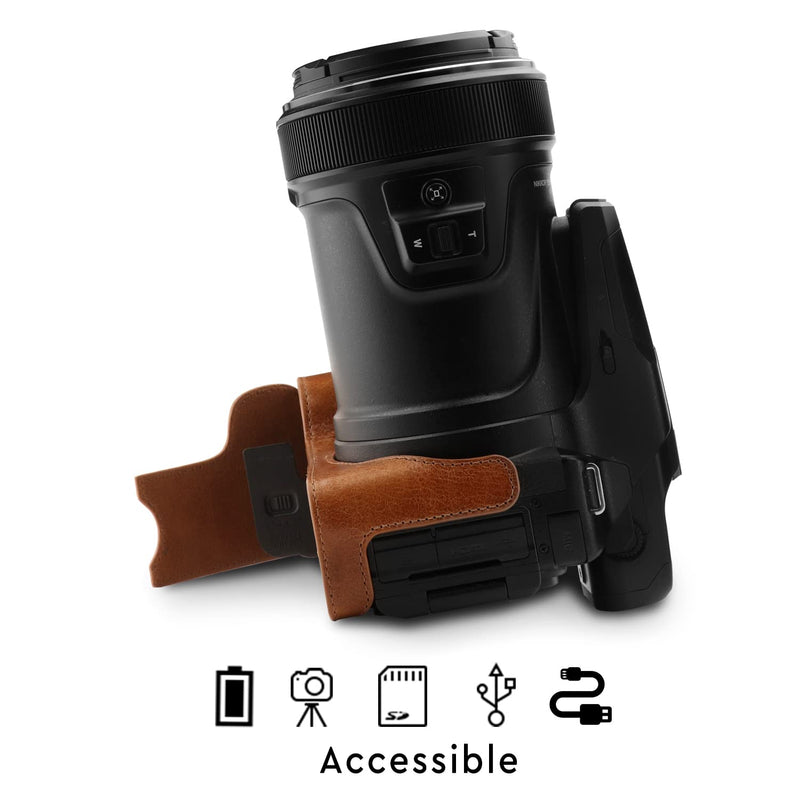 MegaGear MG1534 Nikon Coolpix P1000 Ever Ready Leather Camera Half Case and Strap - Dark Brown, Compact,DarkBrown DarkBrown