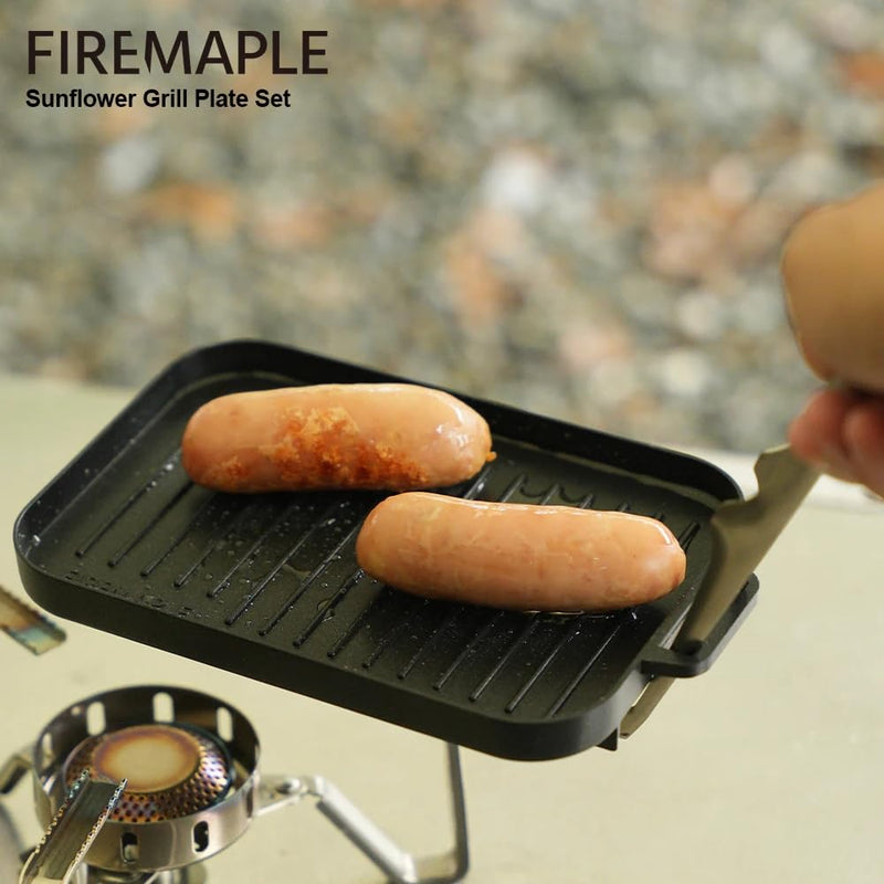 Fire-Maple Compact Aluminium Alloy Mini Griddle Set with Stainless Steel Tongs - Portable Heating Kit for Outdoor and Indoor Use