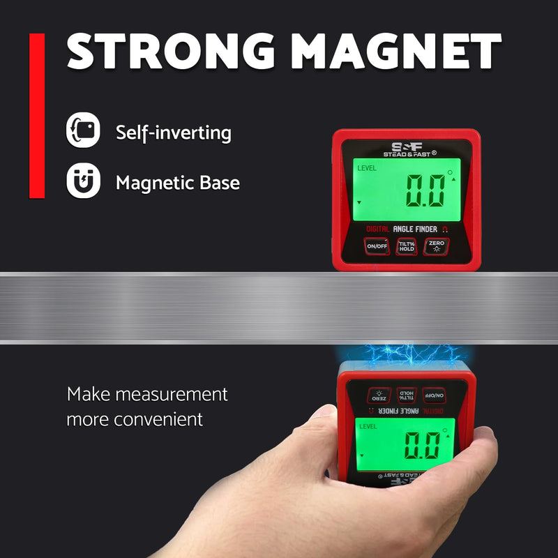 S&F STEAD & FAST Digital Angle Finder Gauge Magnetic Protractor Inclinometer Table Saw Angle Gauge Level Cube with Magnetic Base for Woodworking, Carpentry, Construction Red