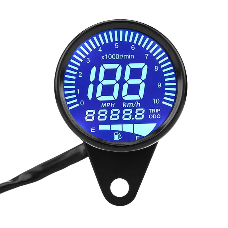 Digital Motorcycle Speedometer, Keenso 12V DC Universal Motorcycle Waterproof LED Backlight Digital Speedometer Tachometer Speed Gauge Oil Level Meter Voltmeter Voltage Black