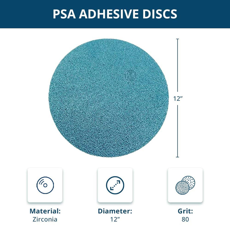 Benchmark Abrasives PSA No Hole 12 Inch Sanding Discs Adhesive Back with Zirconia Grains Automotive DA Orbital Sander Sandpaper - 12 Inch Sanding Disc - Surface Blending (5 Pack), 80 Grit