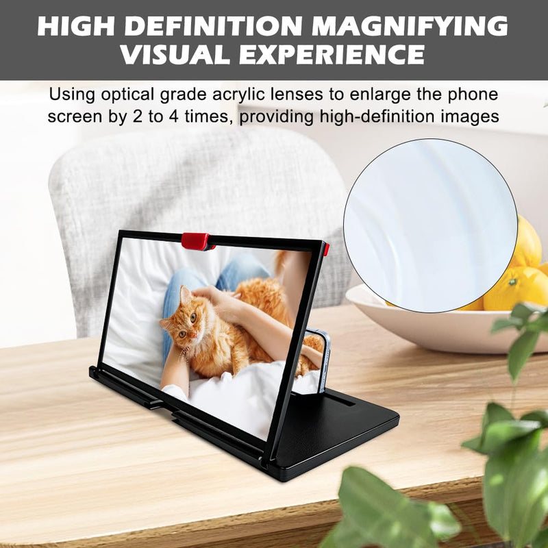 12'' Phone Magnifier Screen,3D HD Screen Magnifier for Cell Phone,Foldable MobilePhone Holder Stand with Amplifier Projector Screens for Movies,Videos,Gaming,Gifts for Men Women