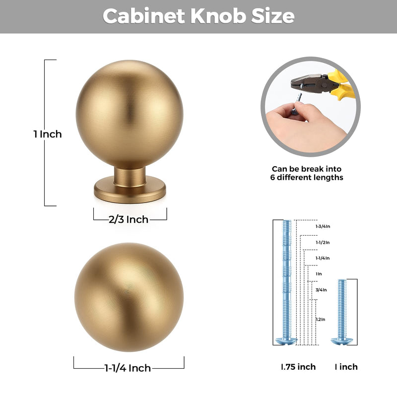 12 Pack Champagne Bronze Cabinet Knobs, Round Ball Drawer Knobs for Cabinets and Dressers, 1" Diameter 12
