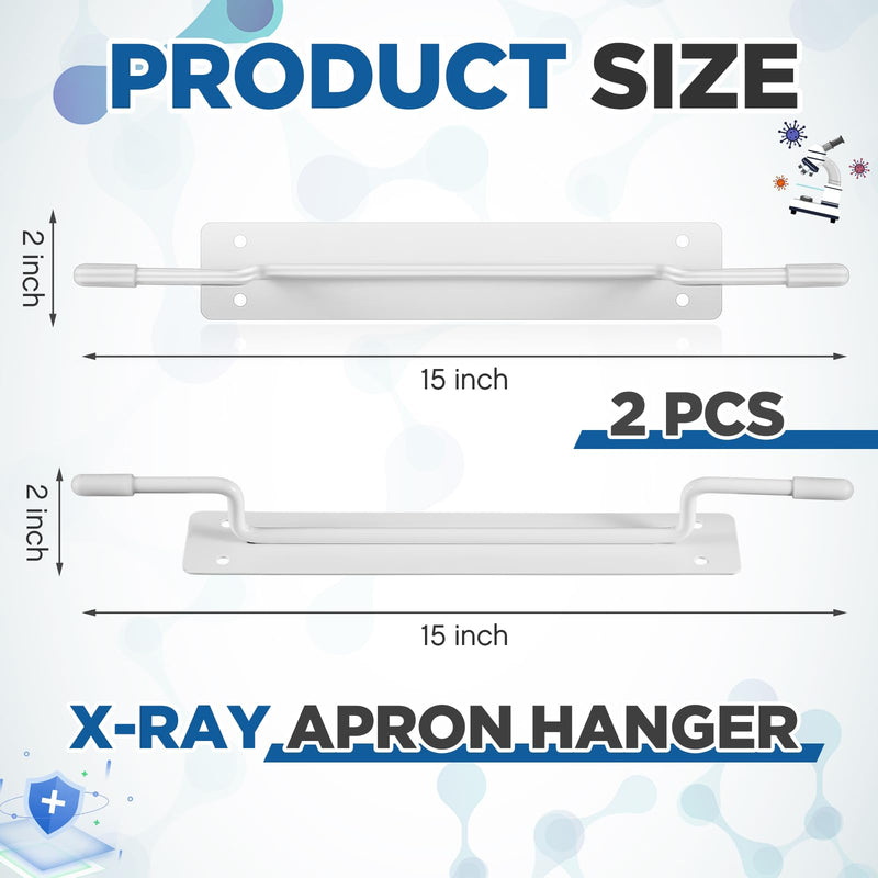 Zonon 2 Pcs X-Ray Apron Hanger 15 x 2 Inch White Coated Apron Rack for X-Ray Radiation, Stainless Steel, Wall Mount