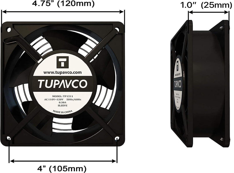 Network Cabinet Fan (2pc Kit) Pair of 120mm 4in Fans 110V AC -Tupavco TP1511
