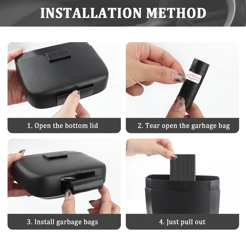 2PCS Car Trash Can with Lid + 60PCS Garbage Bags,Mini Trash Can Interior Accessories for Door/Seat/Center Console/Home/Office,Multifunctional Car Organizers and Storage (Black) Black