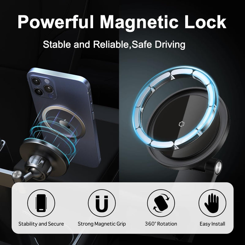 Yonge & Finch Tesla Accessories,No Glue Required,Phone Mount Compatiable with MagSafe,Tesla Car Dash Magnetic Phone Holder,Can be Adjusted 360°,for Tesla Model 3/Y/S/X/Cybertruck(Black)