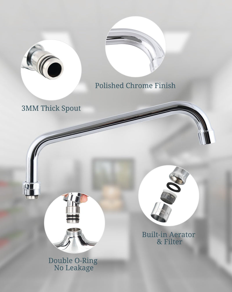 Commercial Faucet Parts 14 Inch Swivel Spout Replacement Kit for Commercial Kitchen Sink Faucet 1.8 GPM Stainless Steel Swivel Swing Add-on Nozzle for 2 or 3 Bay Compartment Sinks