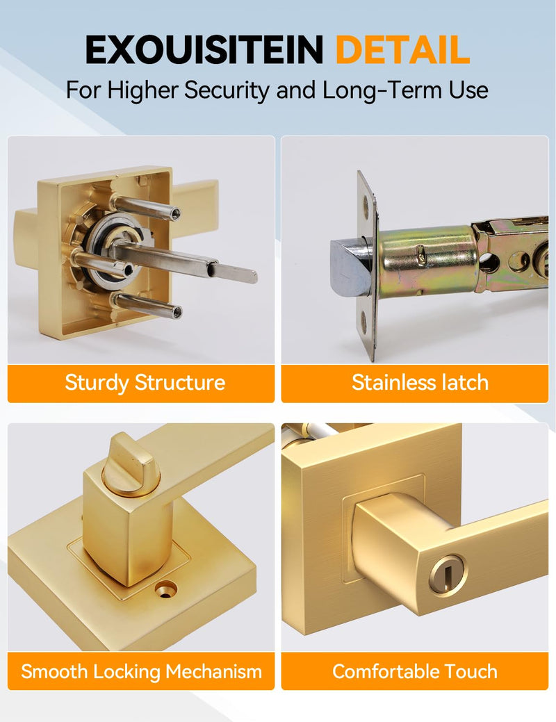 BSEED Gold Door Handles Interior Gold Privacy Door Levers fot Bedroom & Bathroom Lock Set in Modern Satin Gold Finish (1 Pack) 1 Pack