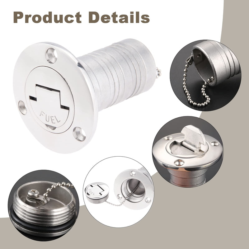 Mtsooning Boat Deck Fuel Filler, 1-1/2"(38mm) Steel Marine Gas Fill with Keyless Cap Hardware for Yacht Caravan RV Trucks Tractors and Trailer Fuel/Gas/Water/Waste Tanks