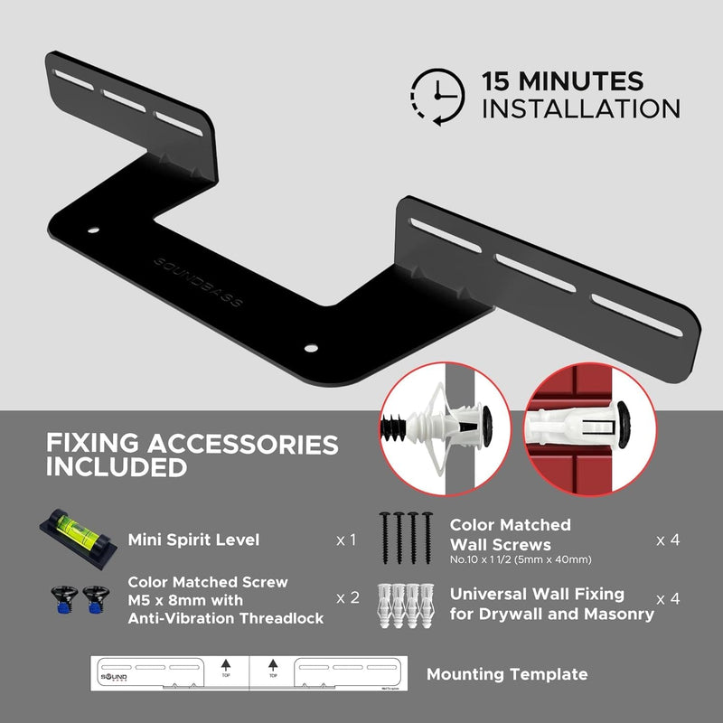 Sound Bass Soundbar Mount for Sonos Beam Compatible with Generation 1 & 2 Sonos Beam Sound Bar Includes All Necessary Mounting Hardware, Mounts Bracket, Black