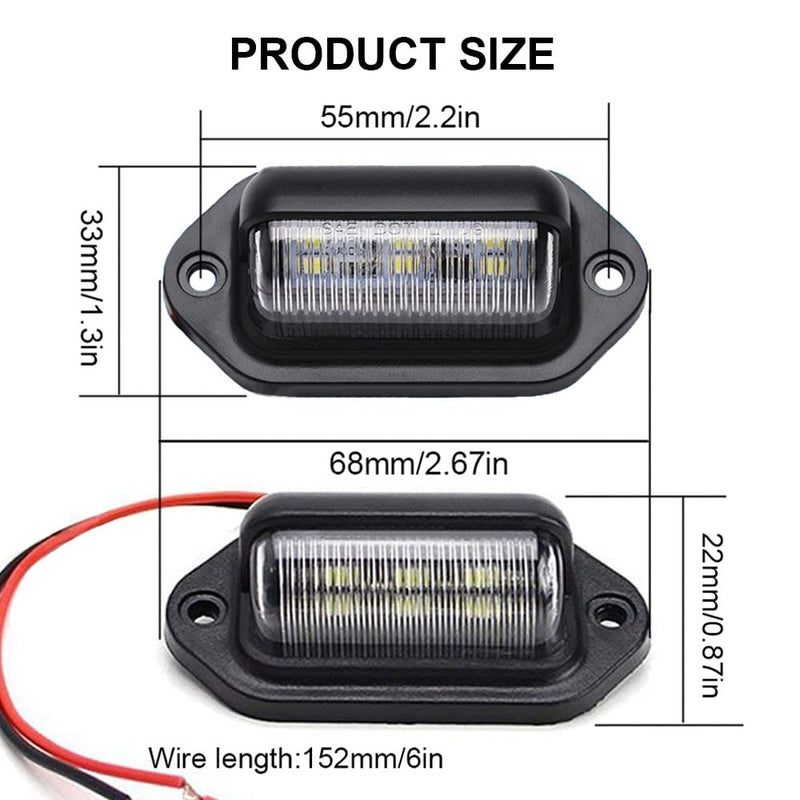 2 PACK License Plate Light, 12V 6-SMD LED License Plate Lamp Taillight for Truck SUV Trailer Van, Step Courtesy Lights, Dome/Cargo Lights Black 2-pack
