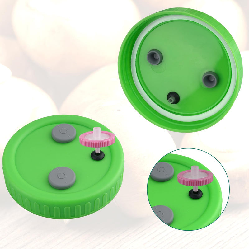 10 Pcs Mushroom Liquid Culture Lids for Wide Mouth Mason Jar with 0.22um PTFE Filter & Self-healing Rubber Stopper, Cultivation Mason Jar Cap for Mushroom Grow