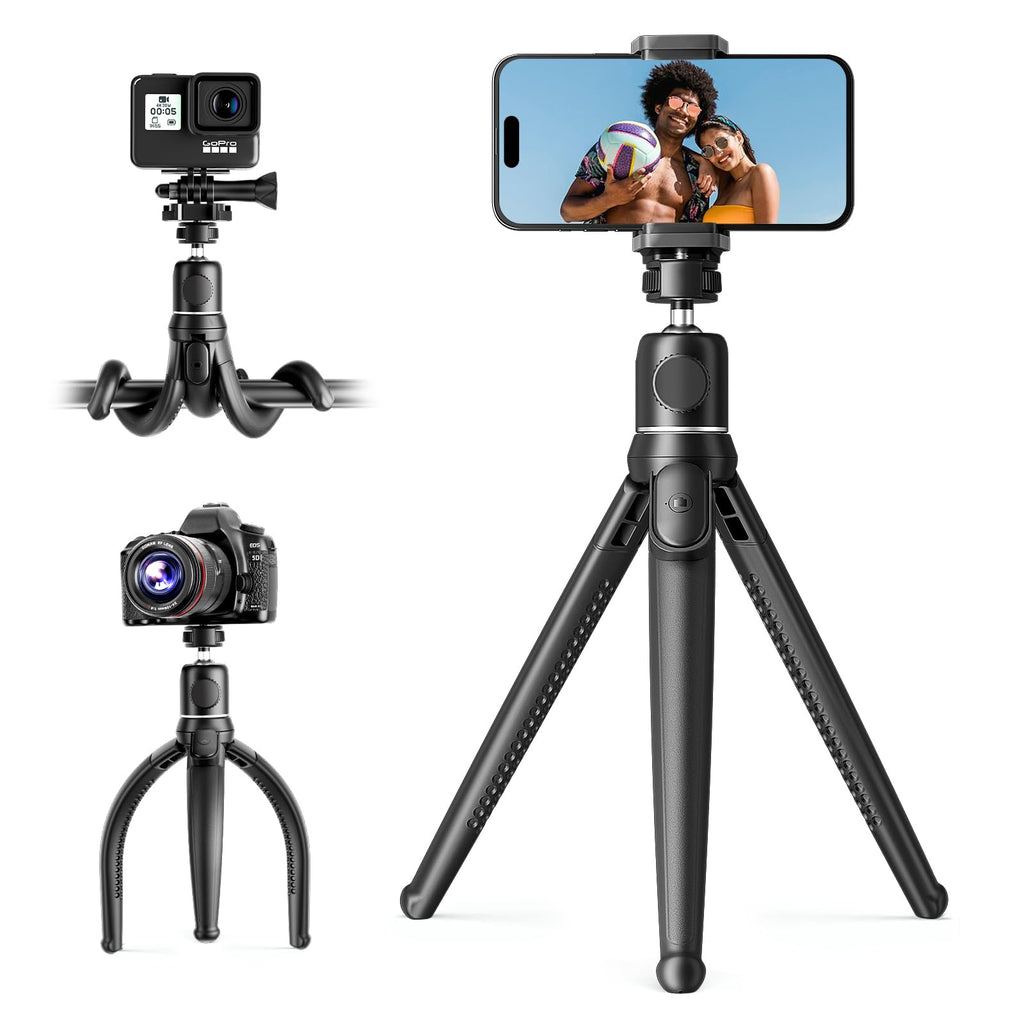 UBeesize Camera Tripod with Remote, Flexible Tripod Stand with Phone Holder and Action Camera Mount Adapter for iPhone Samsung Cellphones, Canon Nikon Sony Cameras Tripod T33