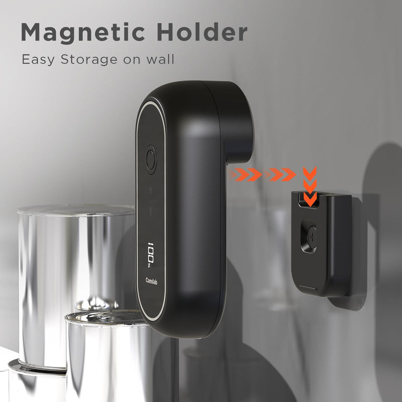 Canslab Turbo Rechargeable Can Opener - Professional Grade Blade, Auto-Stop, LED Battery Life Display, Wall-mountable, Side Cut Electric Can Opener for Smooth Edge, Hands-free Operation,USB-C Charging Black