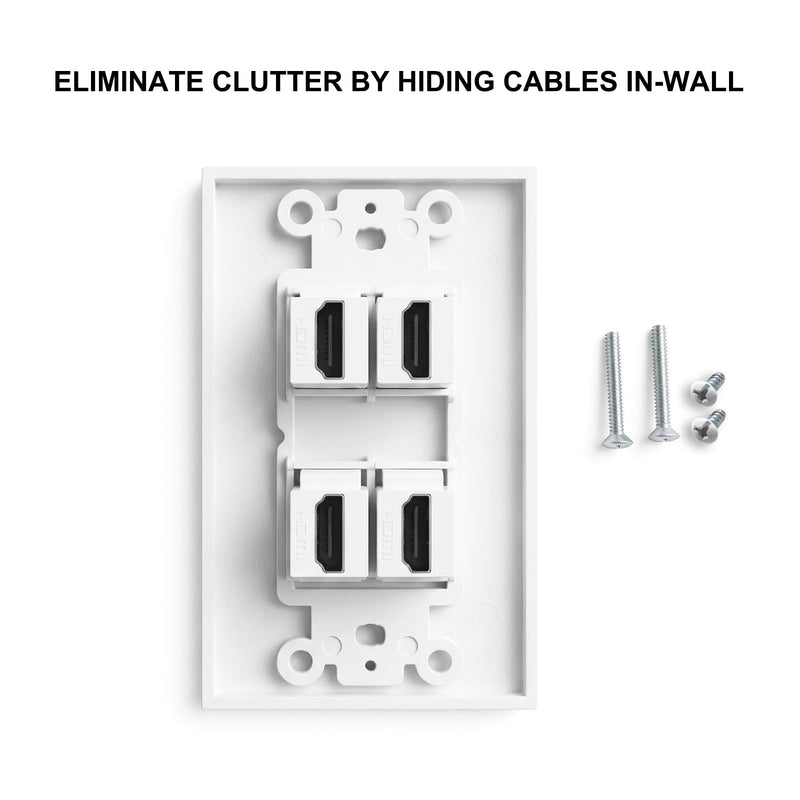 HDMI Wall Plate 4 Port HDMI Wall Outlet Faceplate HDMI Jack Panel | for Home Theater | Support 4K HDR ARC 3D Ethernet | White 4 Ports
