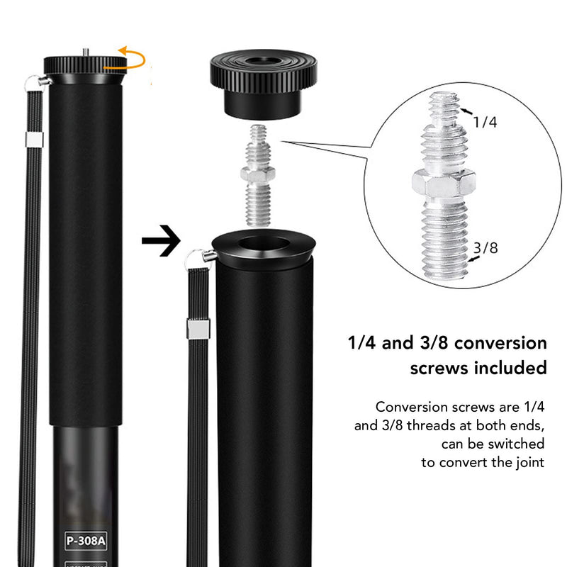 63Inch Camera Monopod, P308A 8 Sections Telescopic Video Monopod with Feet, Portable Travel Selfie Stick, Telescopic Extension Pole, Hiking Stick Monopod