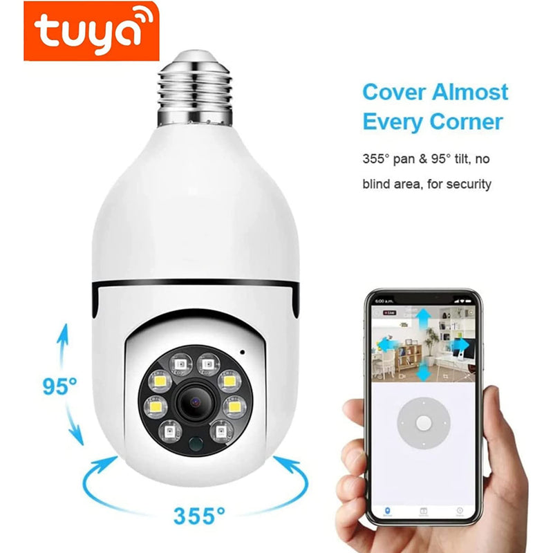 Light Bulb Security Camera, 5GHz 2.4GHz ,Degree Pan/Tilt Panoramic IP Security Camera, TUYA WiFi 1080P Smart Home Surveillance Cam with Motion Detection Alarm Night Vision Two Way Talk Indoor E27 5GHz-2.4GHz-plug