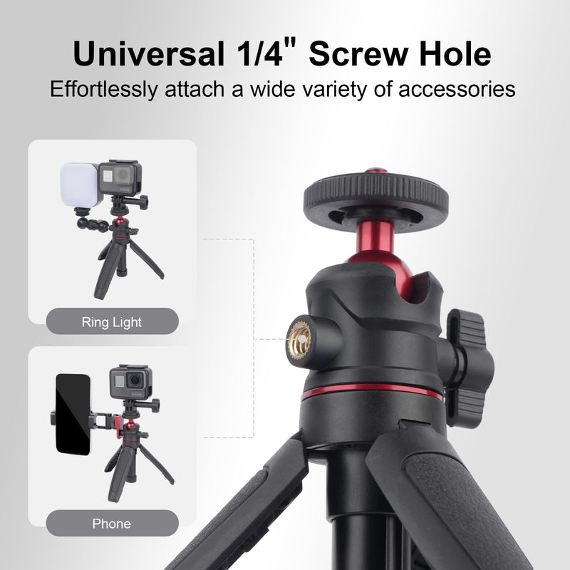 Extendable Mini Tripod Selfie Stick Kits, Vlogging Tripod Camera Handheld with 360° Ball Head/Cold Shoe/3-Section Adjustment, Desktop Camera Stand for Phone/DSLR Action Cams (SY028)