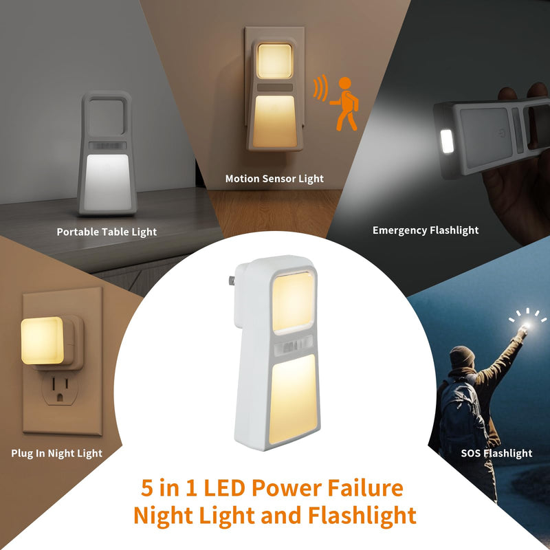 Dawnrise 3 Pack 5-in-1 Power Failure Night Light, Multifunctional Motion Sensor Nightlights, Plug in Night Lights, Emergency Lights for Home,Rechargeable Flashlights for Blackout,Hurricane
