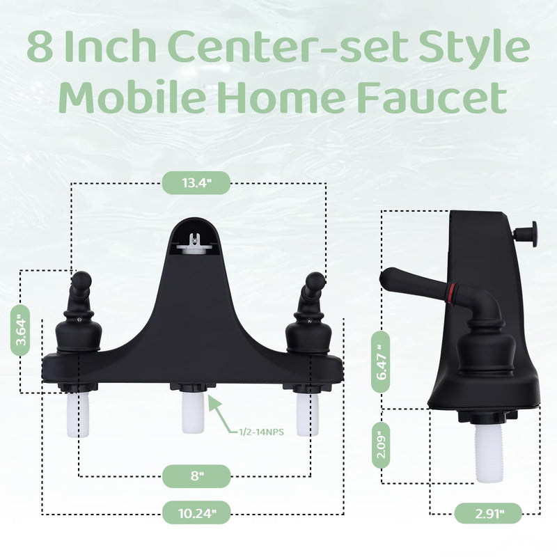 Tub/Shower Faucet 8" with Diverter for RV/Mobile Travel Home, Economical Two Handle Classic Shower Faucet Center-Set (Black) Black