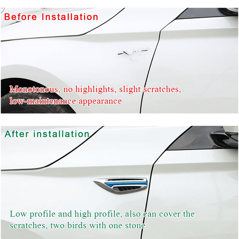 2 PCS Car Hood Vent Trim, Waterproof Stylish Vehicle Air Flow Fender Side Vent Decor Sticker, Durable ABS Plastic Blue