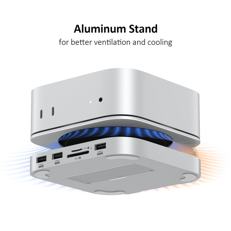 Akyyajaure Mac mini Hub: 9 in 1 Aluminum Stand & Dock for Mac mini M4 Pro with M.2 NVMe SSD Enclosure, 10Gbps USB-A*2, SD/TF Card Readers, USB 2.0 MC60