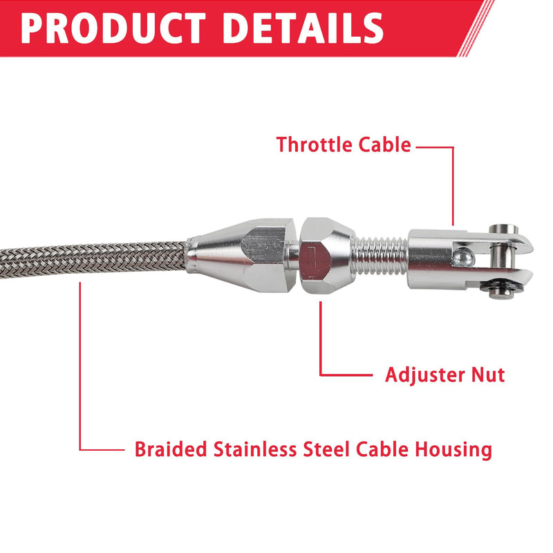 24"" Hi-Tech Universal Throttle Cable Kit Braided Stainless Steel with Aluminum Fittings Ferrules, Replacement Accelerator Cable 24 inch Long Cut To Fit