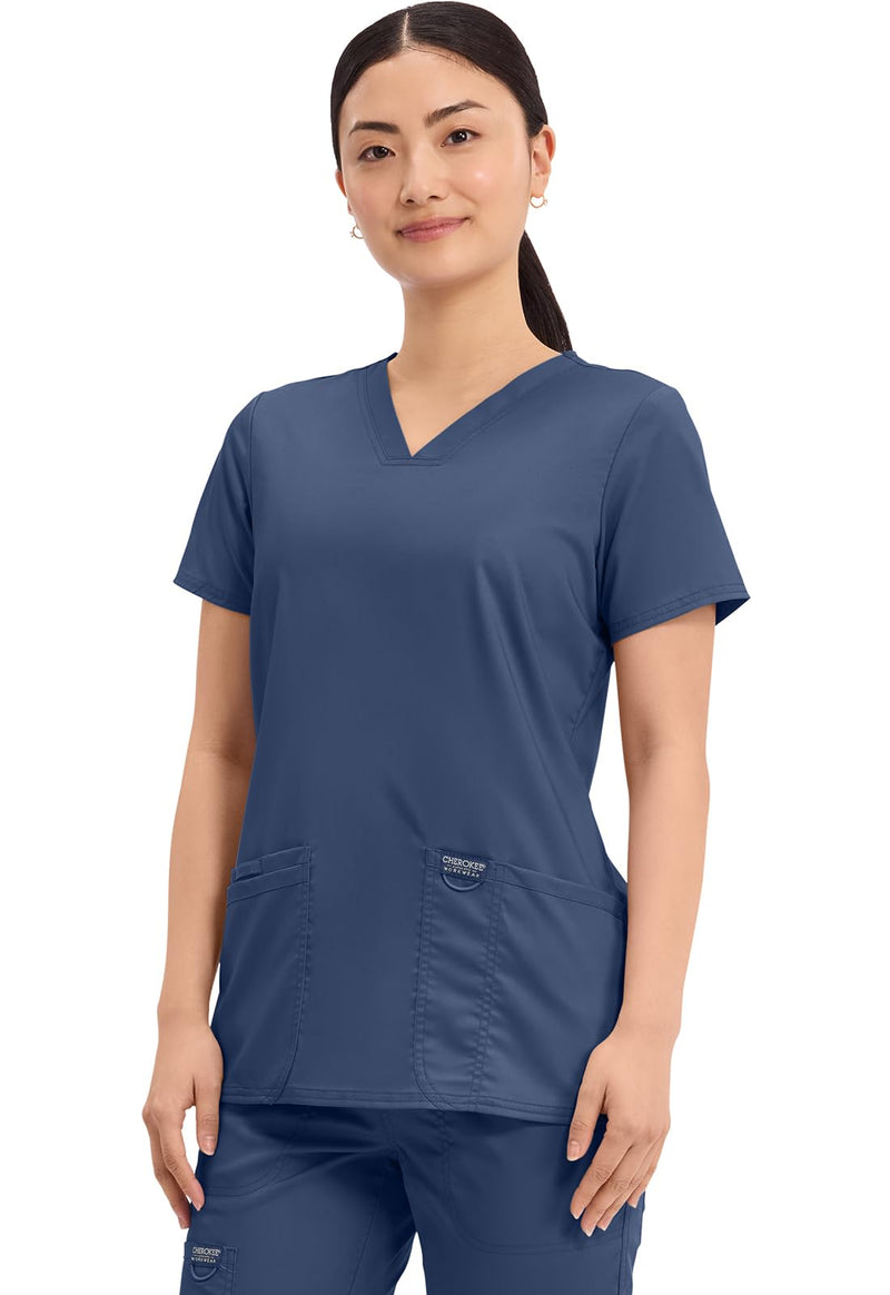 Cherokee Medical Women's Scrub Top V-Neck Modern Classic Fit with 3 Pockets, Ultra Soft and 2-Way Stretch Fabric - WW620 Medium Navy