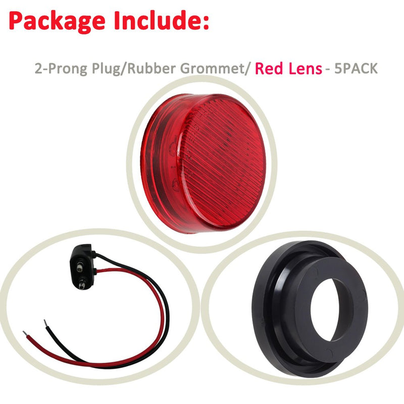 NEW SUN Premium 2.5" Round LED Trailer Lights, 13 Red LEDs Side Marker Lights, Clearance Lights Kits with Grommet & 2-Pin Plug - Universal for Trucks, Trailers, Rvs, Camper, 5 Pcs
