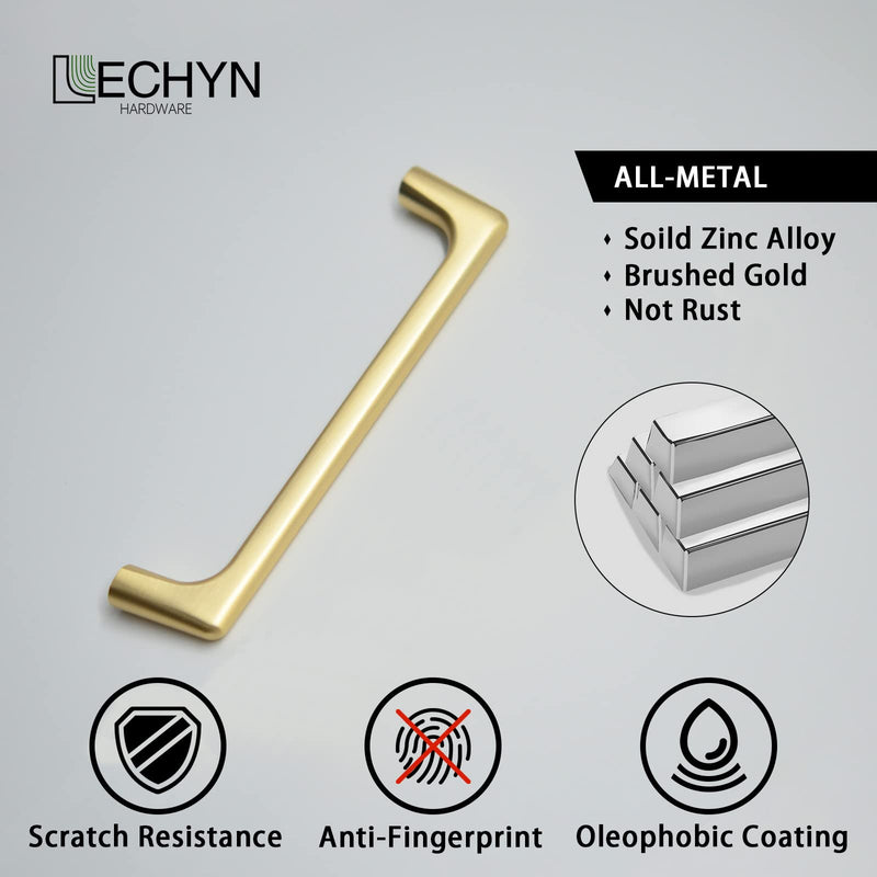 10 Pack 5'' Solid Brushed Gold Kitchen Cabinet Drawer Cupboard Dresser Hardware Pulls Handles for Stainless Steel Modern Farmhouse Rustic Kitchen Cabinet Door Handles Drawer Knob and Pull 5 Inch (128mm) Hole Centers 10 Pack