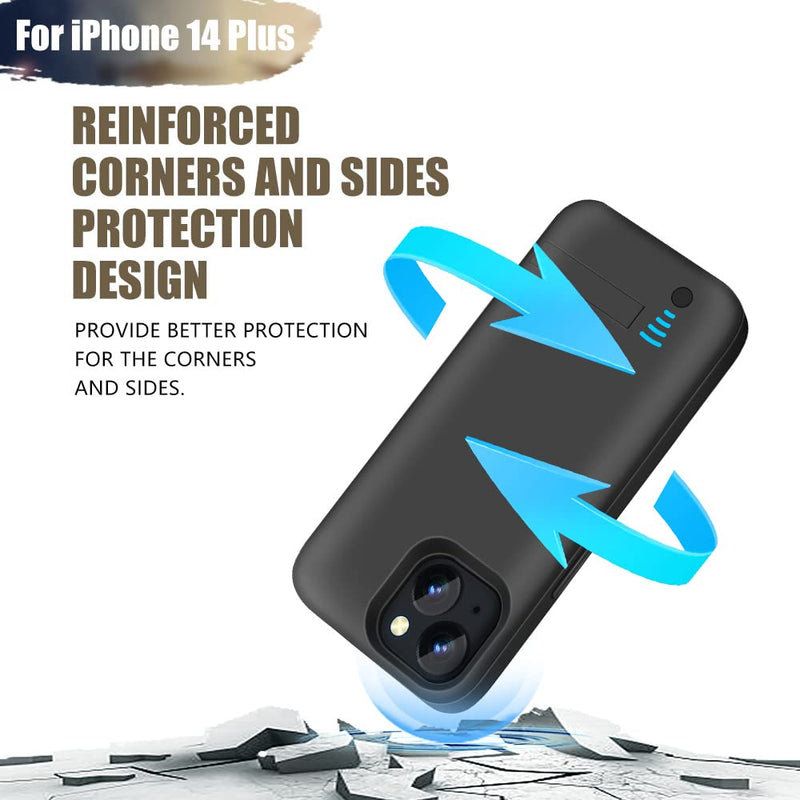 [Upgraded Battery Case for iPhone 14 Plus, 5000mAh Rechargeable Extended Battery Charging/Charger Case, Add 100% Extra Juice (6.7 Inches) Black