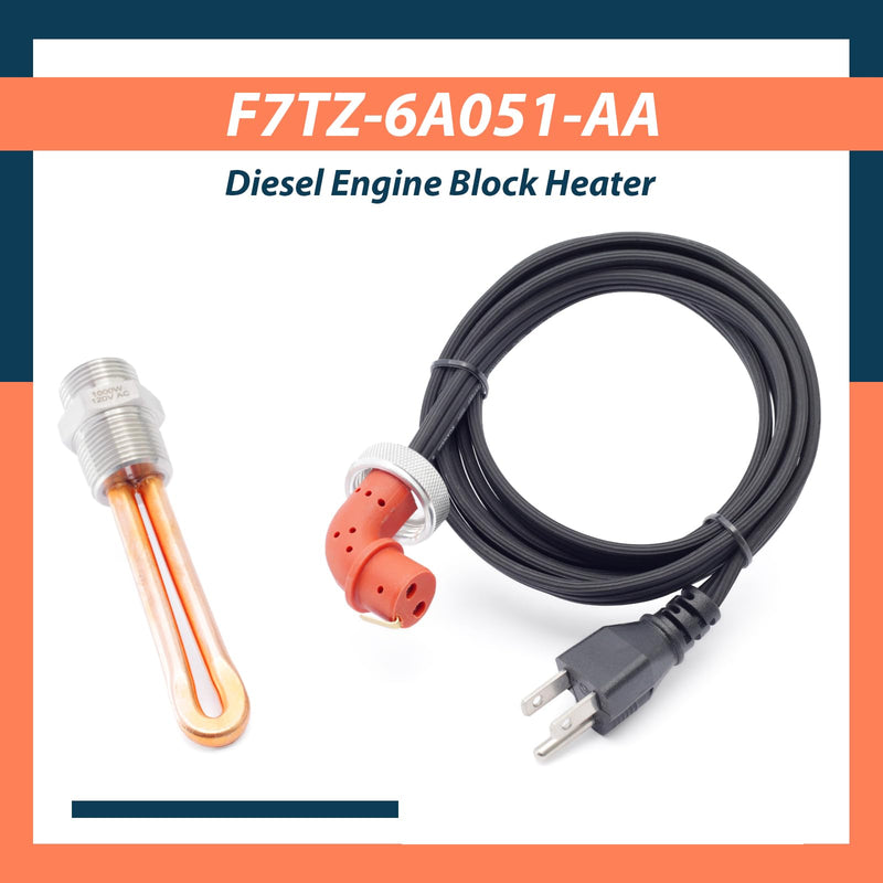 F7TZ-6A051-AA Diesel Engine Block Heater Replacement for Ford F-250 F-350 7.3L for Powerstroke Diesel 1995-2003 with Cable Cord 120v 1000w 3/4" NPT