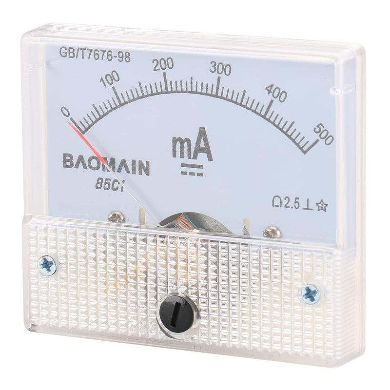 Baomain Analog Ammeter 85C1 DC 0-500mA Micro Amp Gauge Current Measurement Panel Meter