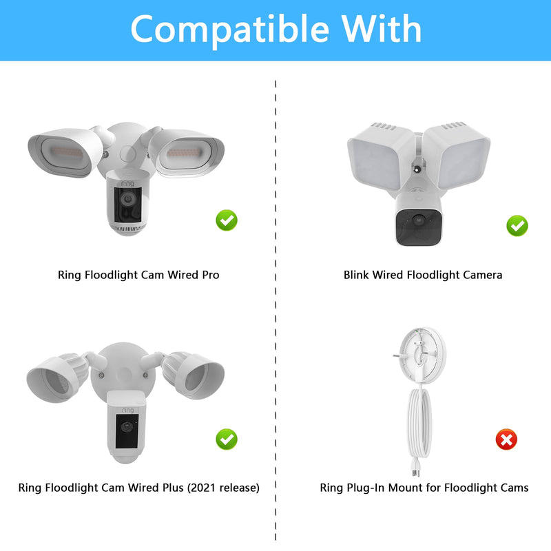 Eave Mount for Ring Floodlight Cam Wired Pro/Plus & Blink Wired Floodlight Camera - ABS Stability Protective Case Perfectly Compatible (White) White